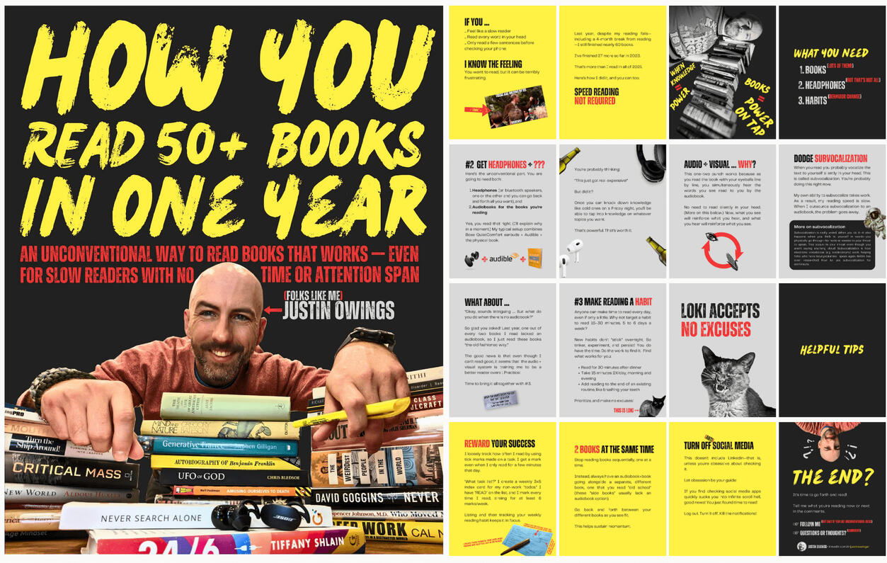 How You Read 50+ Books in One Year • Linkedin Ebook Carousel • Spring 2023